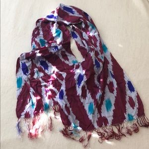 Vintage Bohemian 100% Silk Ikat Scarf - 20” wide